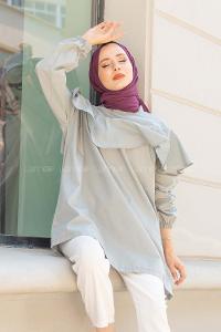 Modalamelif Hakim Yaka Fırfırlı Tunik Gri