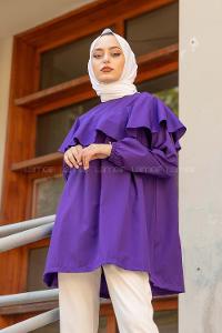 Modalamelif Hakim Yaka Fırfırlı Tunik Mor Salkım