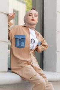 Modalamelif Kot Garnili Gömlek Camel