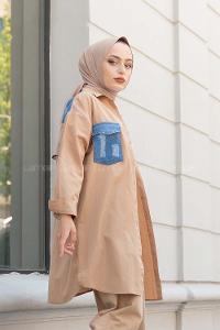 Modalamelif Kot Garnili Gömlek Camel