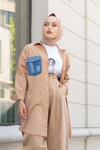 Modalamelif Kot Garnili Gömlek Camel