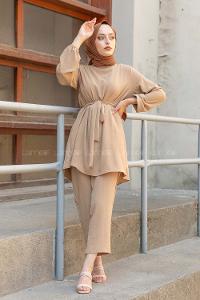 Modalamelif Kuşaklı Ayrobin Takım Camel