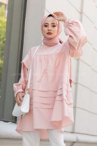 Modalamelif Önü Katlı Salaş Tunik Pudra