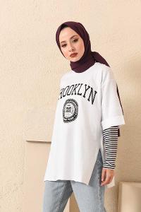 Modalamelif Brooklyn Baskılı T-Shirt Beyaz