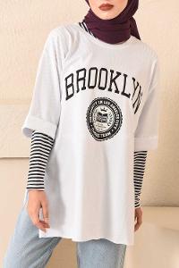 Modalamelif Brooklyn Baskılı T-Shirt Beyaz
