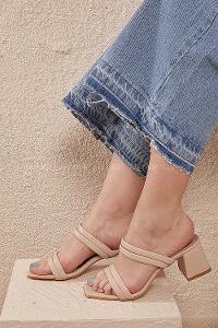 Modalamelif Deri Topuklu Sandalet Krem