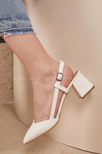 Modalamelif Deri Topuklu Şefaf Detay Sandalet Beyaz