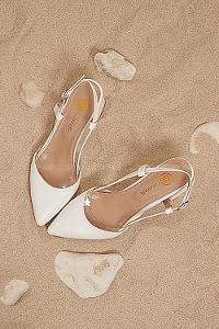 Modalamelif Deri Topuklu Şefaf Detay Sandalet Beyaz