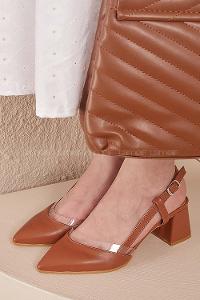 Modalamelif Deri Topuklu Şefaf Detay Sandalet Taba