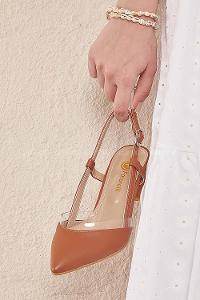 Modalamelif Deri Topuklu Şefaf Detay Sandalet Taba