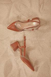 Modalamelif Deri Topuklu Şefaf Detay Sandalet Taba