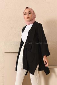 Modalamelif Kol Katlı Çift Cepli Ceket Siyah