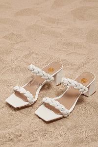 Modalamelif Örgü Detay Topuklu Sandalet Beyaz