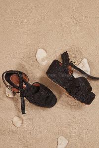 Modalamelif Yüksek Topuklu Hasır Sandalet Siyah