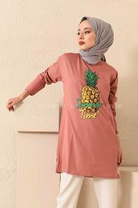 Modalamelif Ananas Baskılı Tunik Gül