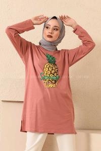 Modalamelif Ananas Baskılı Tunik Gül