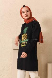 Modalamelif Ananas Baskılı Tunik Siyah