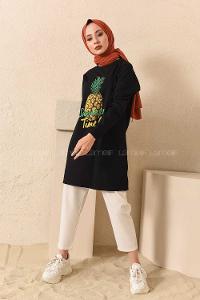 Modalamelif Ananas Baskılı Tunik Siyah