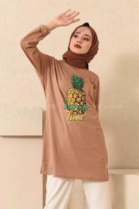 Modalamelif Ananas Baskılı Tunik Sütlü Kahve