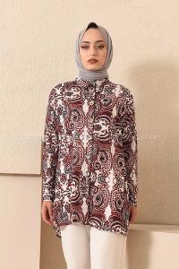 Modalamelif  Etnik Desen Gömlek Acı Kahve