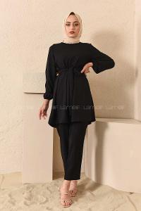 Modalamelif Kuşaklı Ayrobin Takım Siyah