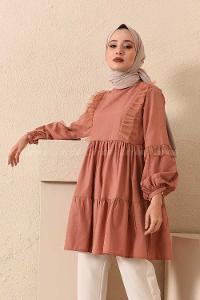 Modalamelif Önü Tül Fırfırlı Tunik Gül