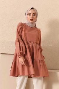 Modalamelif Önü Tül Fırfırlı Tunik Gül