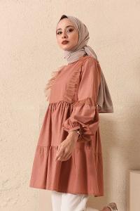 Modalamelif Önü Tül Fırfırlı Tunik Gül