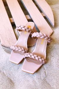 Modalamelif Örgü Detay Topuklu Sandalet Krem