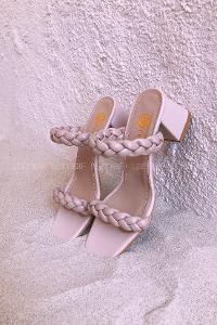 Modalamelif Örgü Detay Topuklu Sandalet Krem