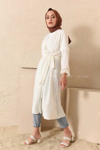 Modalamelif Yan Belden Bağlamalı Ayrobin Trenç Beyaz