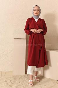 Modalamelif Yan Belden Bağlamalı Ayrobin Trenç Bordo