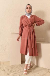 Modalamelif Yan Belden Bağlamalı Ayrobin Trenç Gül