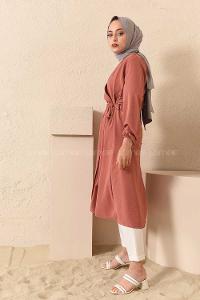 Modalamelif Yan Belden Bağlamalı Ayrobin Trenç Gül