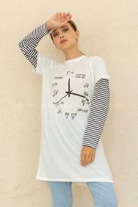 Modalamelif Bisiklet Yaka Baskılı T-Shirt Beyaz