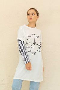 Modalamelif Bisiklet Yaka Baskılı T-Shirt Beyaz