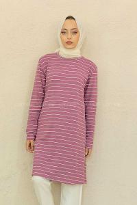 Modalamelif Bisiklet Yaka Çizgili Tunik Mor