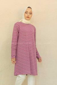 Modalamelif Bisiklet Yaka Çizgili Tunik Mor