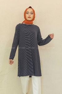 Modalamelif Bisiklet Yaka Çizgili Tunik Siyah