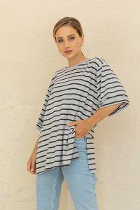 Modalamelif Çizgili T-Shirt Gri