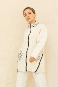 Modalamelif Fermuarlı Desenli Trenç Bej