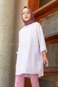 Modalamelif Hakim Yaka Çift Cepli Tunik Beyaz