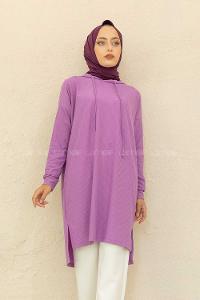 Modalamelif Kapşonlu Düz Renk Kaşkorse Tunik Lila