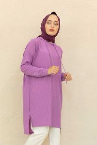 Modalamelif Kapşonlu Düz Renk Kaşkorse Tunik Lila