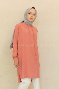 Modalamelif Kapşonlu Düz Renk Kaşkorse Tunik Pudra