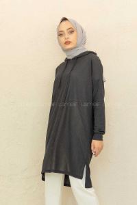 Modalamelif Kapşonlu Düz Renk Kaşkorse Tunik Siyah