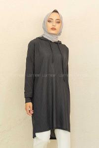 Modalamelif Kapşonlu Düz Renk Kaşkorse Tunik Siyah