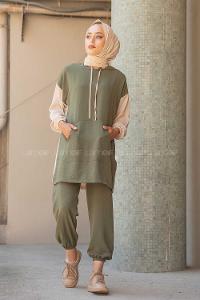 Modalamelif Kapşonlu Spor Takım Haki