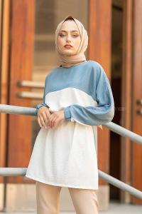 Modalamelif Kol Lastikli Garnili Tunik İndigo