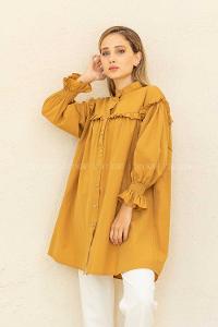 Modalamelif Kol Lastikli Önü Pileli Tunik Camel